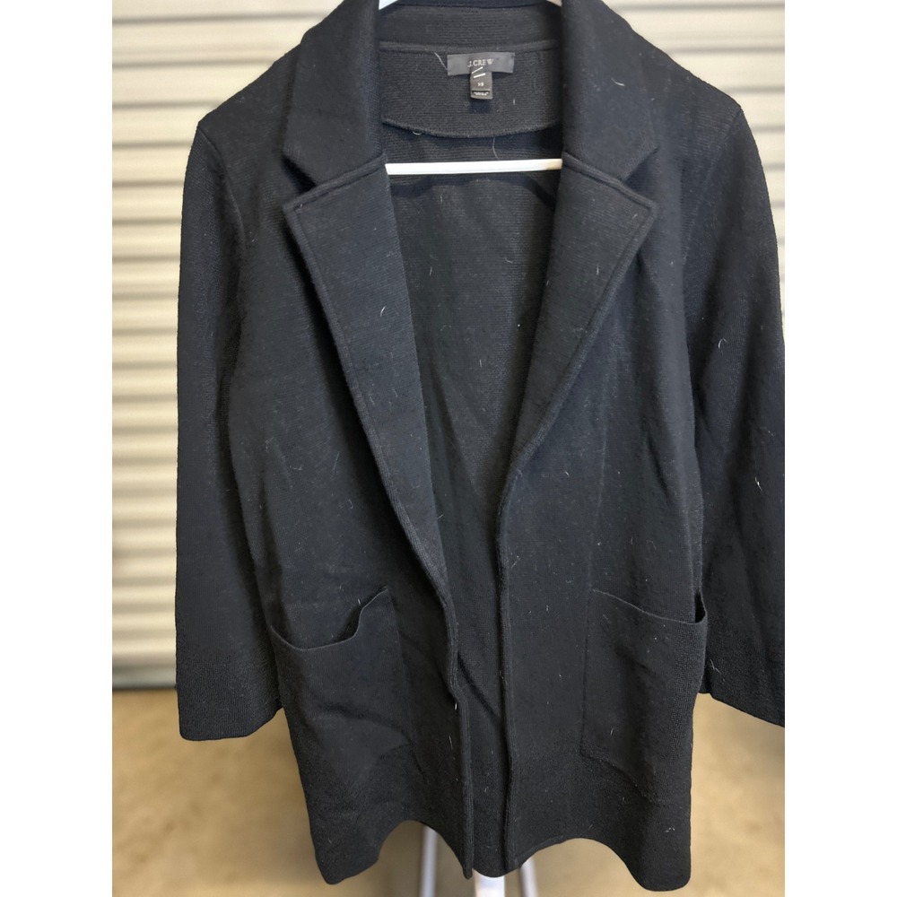 J.Crew Sweater Merino Wool Blazer Women XS Black Open-Front Professional Casual